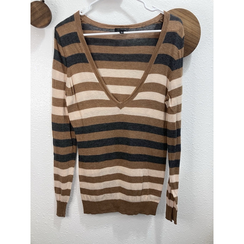 The Limited V-Neck Wool Blend Lightweight Striped Sweater Medium Y2K Inspired